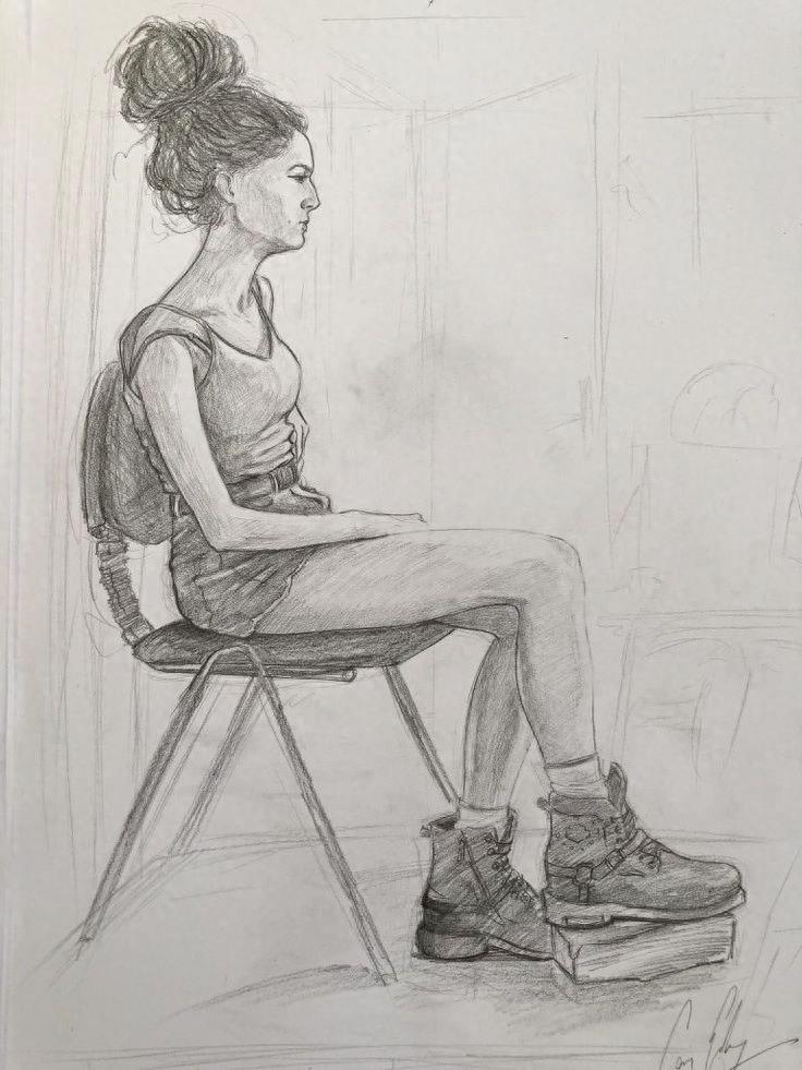 单人 坐姿 速写 临摹 图片