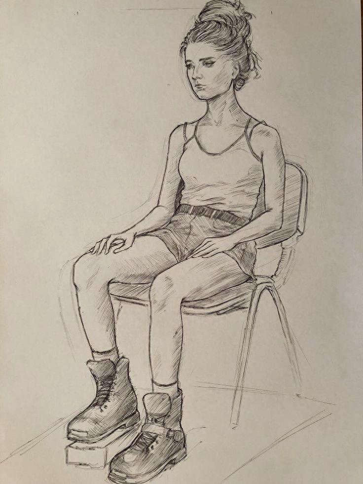 单人 坐姿 速写 临摹 图片