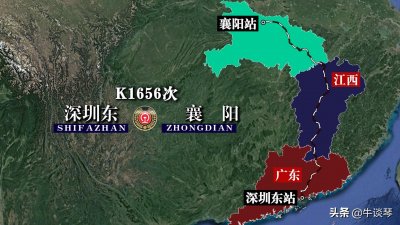 ​K1656次列车运行线路图：深圳东开往湖北襄阳，全程1605公里