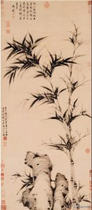 ​画竹高手柯九思，学文同而不乏新意，将以书入画做得淋漓尽致