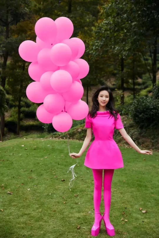 陈都灵全身粉红生日写真，高挑身材美得不可方物